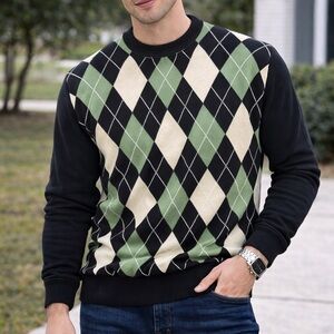 Lacoste Men's Argyle Crewneck Sweater - Black, Green, Cream